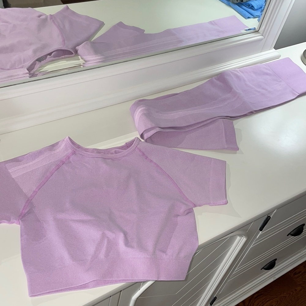 Purple workout set leggings and shirt